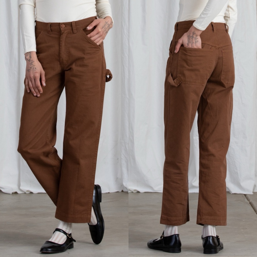 Ali Golden Copper Brown Cotton Straight Leg Utility Painter Pants XS